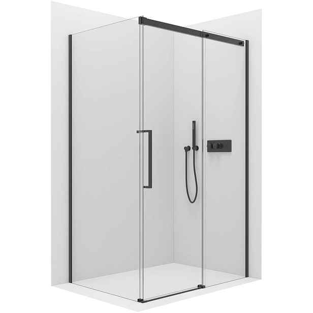 Sprchový kout Lantono L/P - 8 mm - Soft-Close - černá matná, transparentní sklo - 120x80x195 cm - posuvný