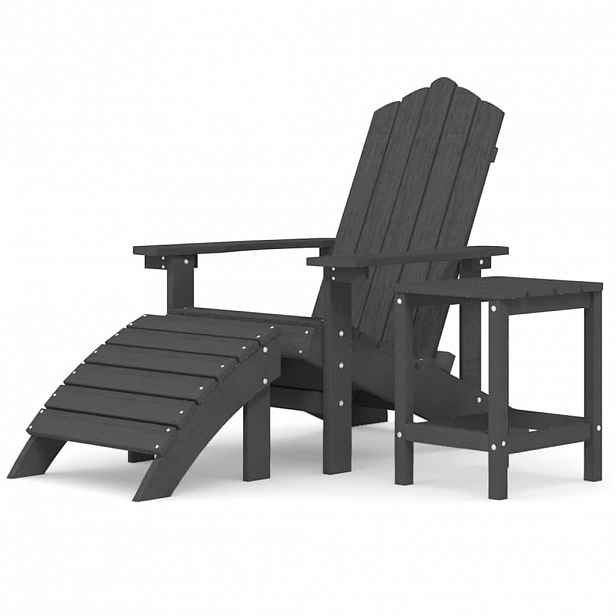 vidaXL Zahradní křeslo Adirondack + podnožka a stolek HDPE antracitové