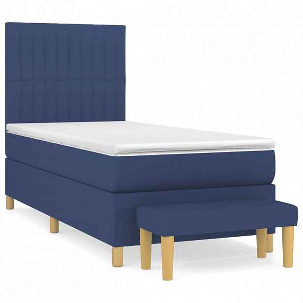 vidaXL Box spring postel s matrací modrá 100 x 200 cm textil