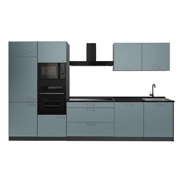 Vicco KUCHYŇSKÝ KOUT R-Line, Modrošedá/Antracit, 340 cm pracovná doska antracitová