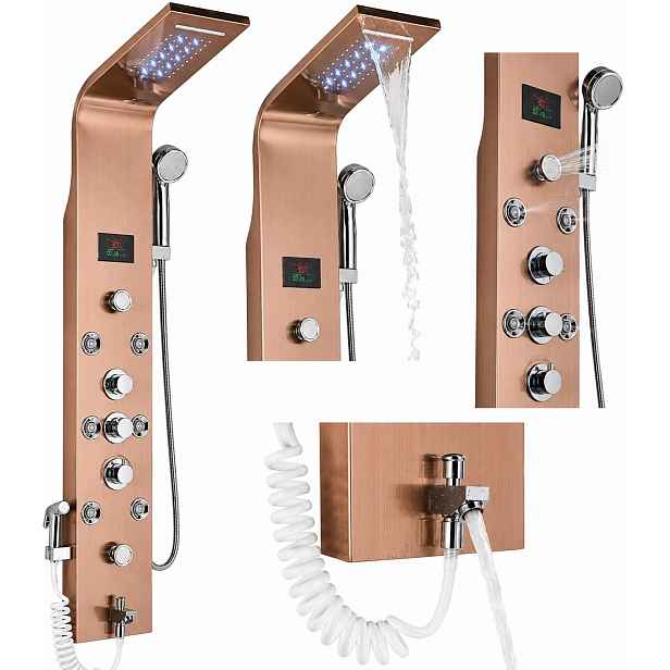 Led Sprchový Panel Sprcha Vodopád Hydromasáž Displej Bidet Rose