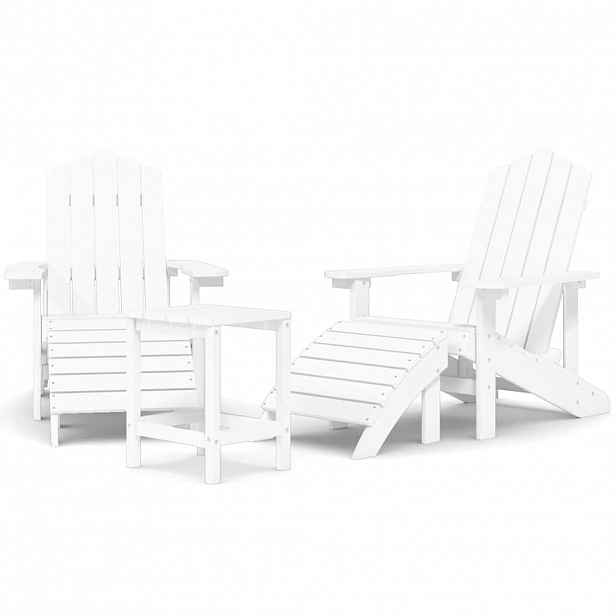vidaXL Zahradní křesla Adirondack s podnožkou a stolkem HDPE bílá