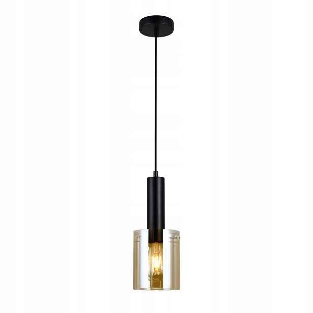 Závěsná bodová lampa černá zlatá, skleněné stínítko, moderní Italux