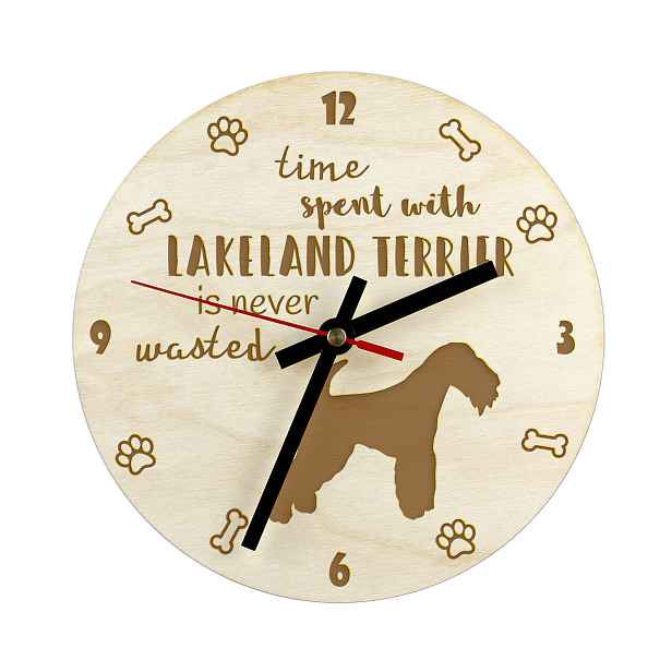 Lakeland Terrier gravírovaný hodinový stroj se psem, průměr 30 cm, jméno psa