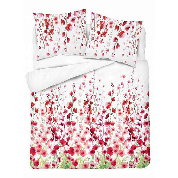 Povlečení 180x200 bílé s červenými lučními květy Floral Harmony