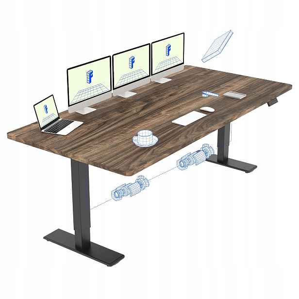 Psací stůl obdélníkový, s regulací výšky Flexispot 140 x 70 x 121 cm, odstíny hnědé
