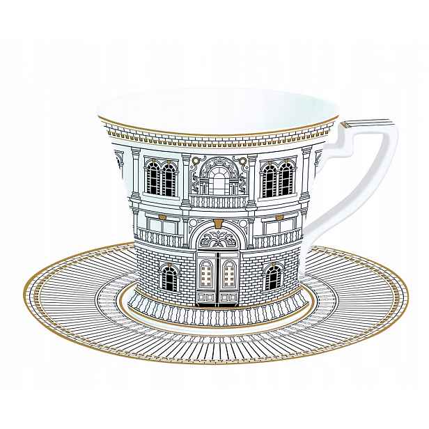 Šálek 350 ml podšálek motiv Versace italský, bílý, elegantní jako dárek