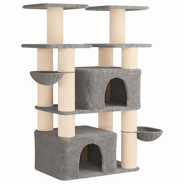 vidaXL Kočičí strom se škrabacími sloupky sisal Světle šedá 147 cm