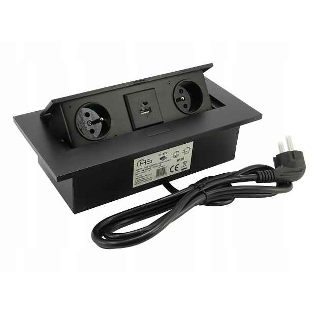 Zásuvka Zapuštěná Do Desky Flexiport Černá Matná 2 x 230V, Usb A, Usb C