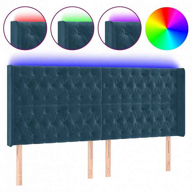 vidaXL Čelo postele s LED tmavě modré 183 x 16 x 118/128 cm samet