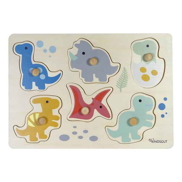 Dřevěné vkládací puzzle (počet dílků 6) Dinosaurs – Kindsgut
