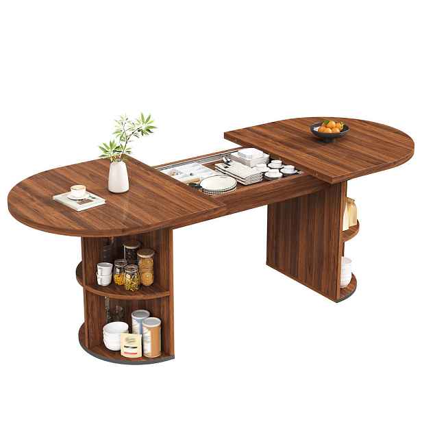 EVRYAE JÍDELNÍ STŮL se skrytým úložným prostorem, 4v1, samolepicí, stabilní deskou, drážkovanými nohami, přírodní dřevo MDF/kov