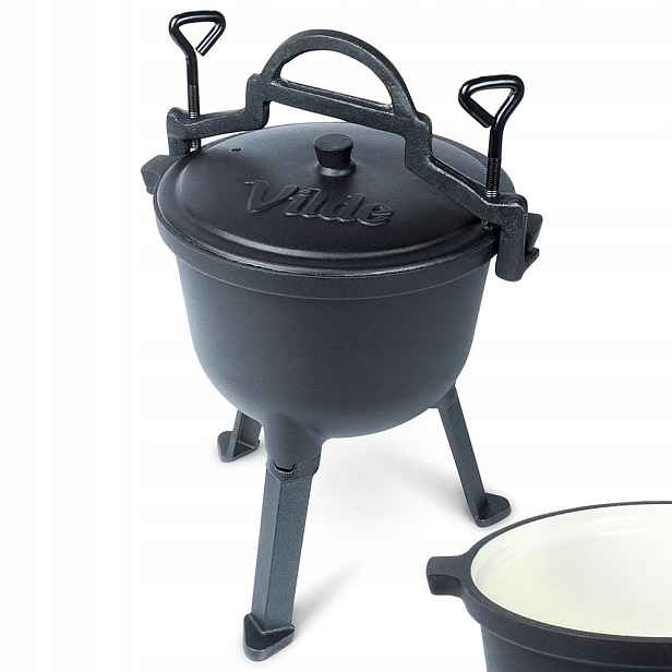 Litinový Smaltovaný Kotlík Na Nožkách S Víkem 4 L 22 CM Na Oheň
