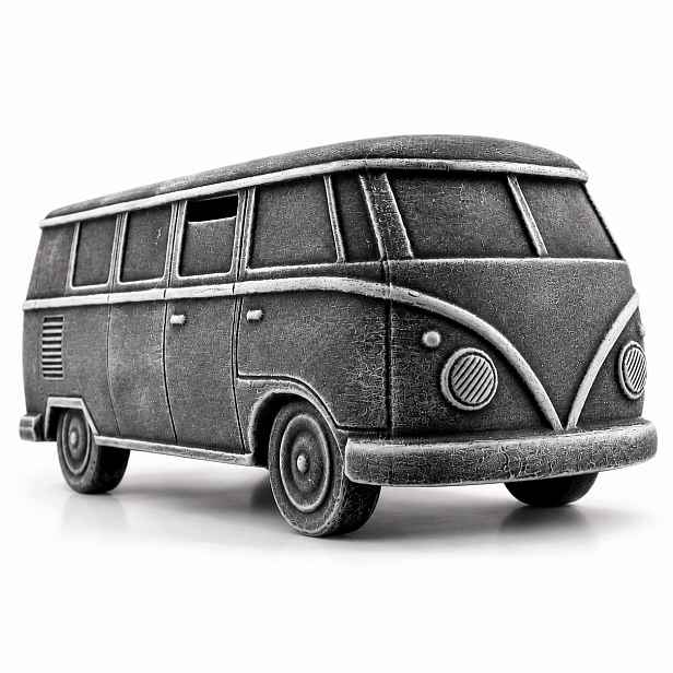 Velká keramická pokladnička ve tvaru klasického retro autobusu, šedá