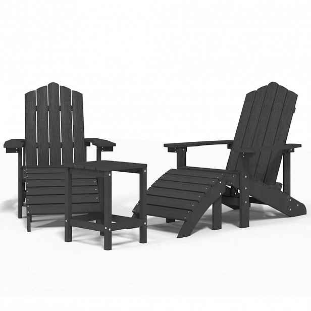 vidaXL Zahradní křesla Adirondack + podnožka a stolek HDPE antracitová
