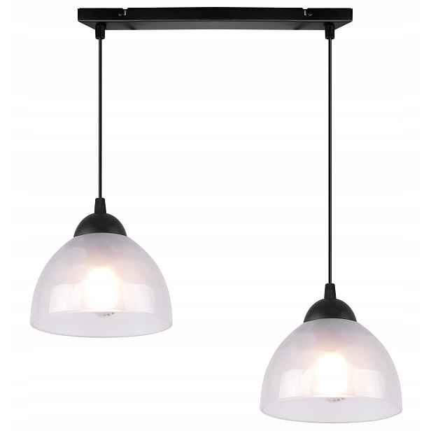 Závěsná Stropní Lampa Lustr Dvojitá Lišta Bílé Skleněné Stínítko Mísa