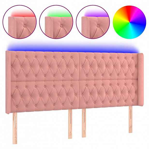 vidaXL Čelo postele s LED růžové 183 x 16 x 118/128 cm samet