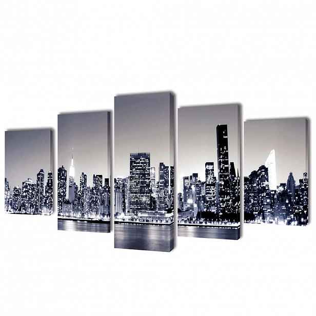 vidaXL Sada obrazů, tisk na plátně monochromní panoráma New Yorku 100 x 50 cm