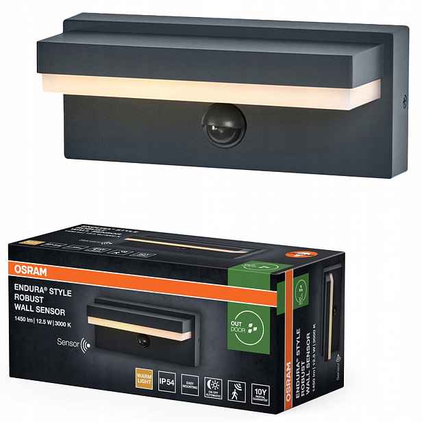 Zahradní nástěnné svítidlo Led Fasádní lampa Snímač pohybu 12.5W 1000lm 3000K IP54