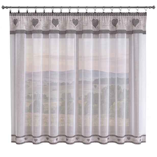 Hotová Záclona Záclona Do Kuchyňského Pokoje S Řasící Páskou V Srdci 300X160 cm