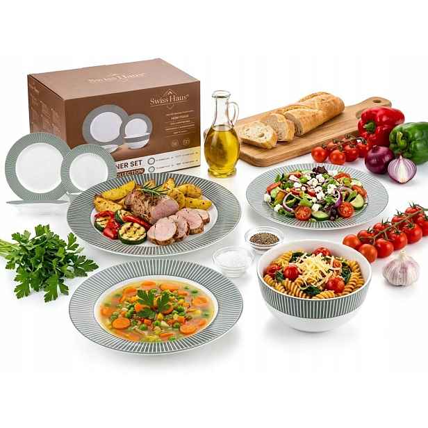 Jídelní sada z porcelánu, zelená, 24 kusů pro 6 osob