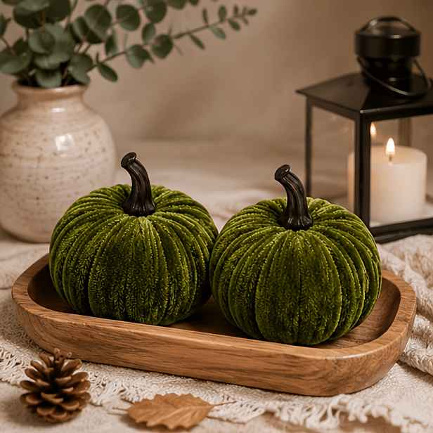 TEMU Zelené mini ozdoby ve tvaru dýně - 2 kusy, slavnostní halloweenská atmosféra, ideální dárek na Halloween, Vánoce a Velikonoce, tento rok trendy