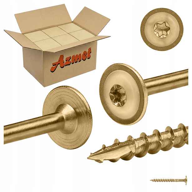 Tesařské vruty 8x80 mm Torx na talířové dřevo 1000 ks Azmet WCT08080