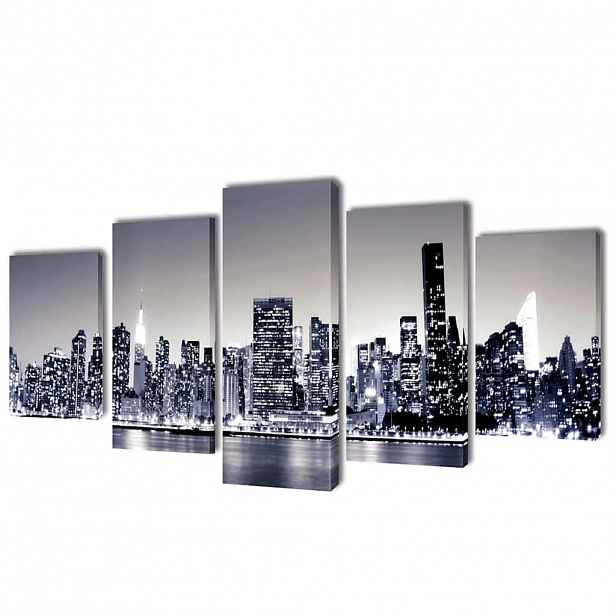 vidaXL Sada obrazů, tisk na plátně monochromní panoráma New Yorku 200x100 cm