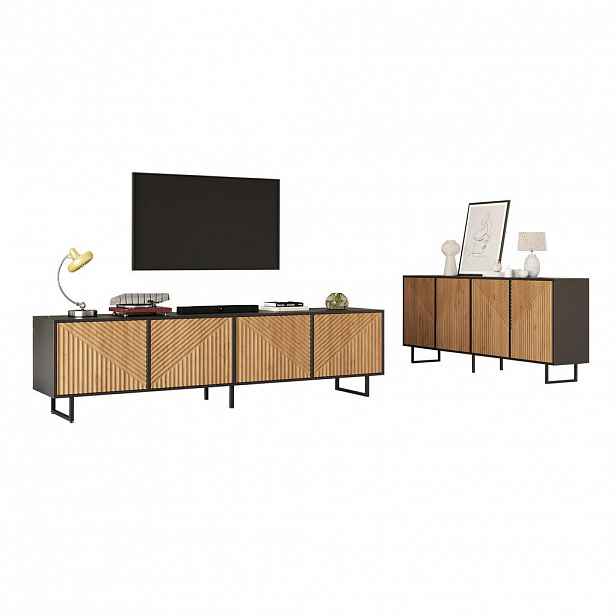 FLIEKS OBÝVACÍ STĚNA Dřevo Černá TV Komoda Sideboard 180 cm