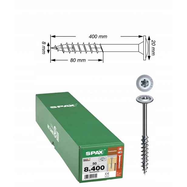 Univerzální vruty Wirox do dřeva Spax 8 x 400 mm 50 ks
