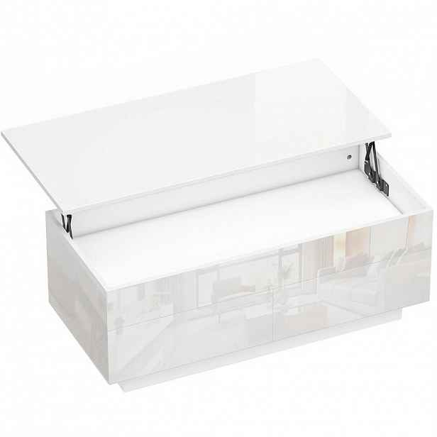 Redom KONFERENČNÍ stolek 102/48/40 cm s výklopnou deskou, skrytým úložným prostorem a 2 zásuvkami, Bílá lesklá
