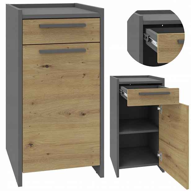 Komoda Altivo 1D1SN artisan antracit, malý regál, funkční skříň na oblečení
