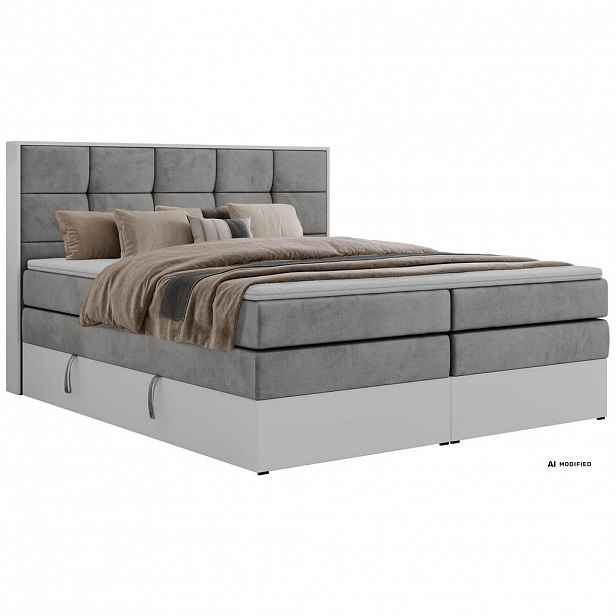 MKS POSTEL BOXSPRING ALVIT KING 180/200 - Světle šedá Samet - Topper T25 - H4