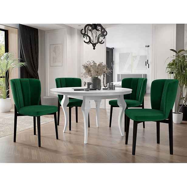 Rozkládací jídelní stůl 120 cm se 4 židlemi KRAM 2 - bílý / černý / zelený