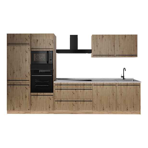 Vicco KUCHYŇSKÝ KOUT R-Line, Řemeslný dub/Zlatý mocný dub, 340 cm pracovná doska Mramor