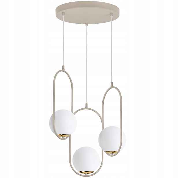 Závěsná Lampa Stropní Lustr Bílé Skleněné Koule Béžová Lišta Do Obývacího Pokoje