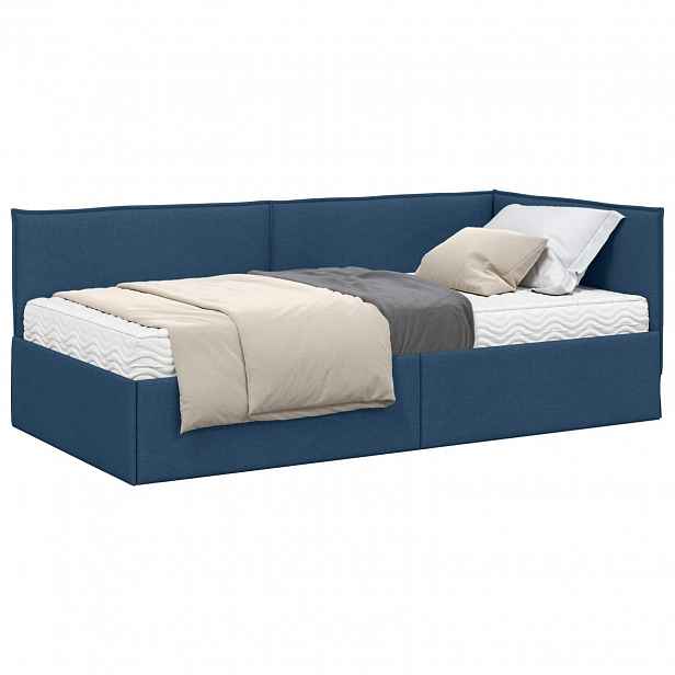 vidaXL Rohový rám postele s matrací 2 ks Modrá 100 x 200 cm samet