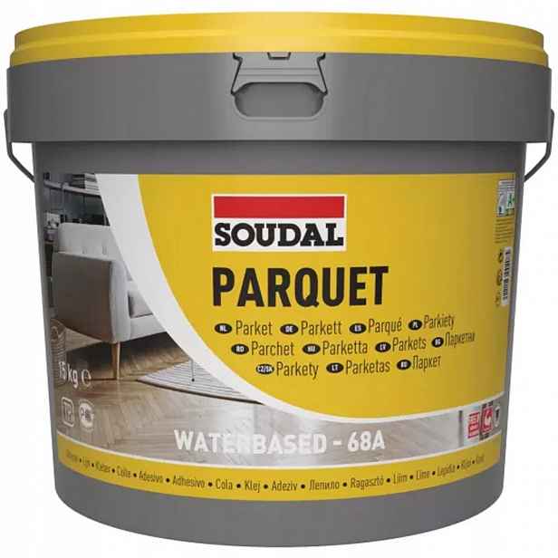 Soudal 68A lepidlo na parkety, mozaikové sendvičové desky, laminát 15 kg, vodní