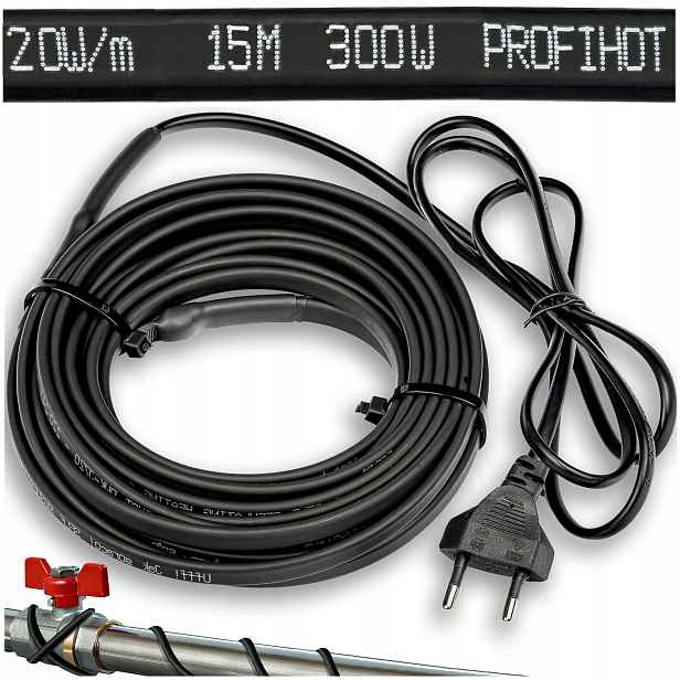Topný Kabel samoregulační topný kabel se Zástrčkou 230 V 300 W 15 M