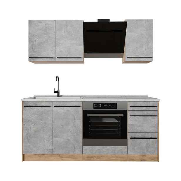 Vicco JEDNOTKOVÁ KUCHYNĚ R-Line, Beton/Zlatý mocný dub, 180 cm, PD Mramor