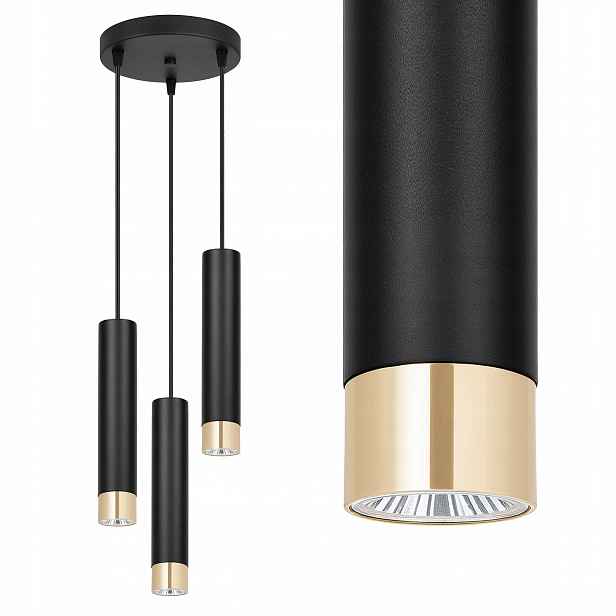 Závěsná lampa Lustr Tuba Zwis Metal Led Černá Zlatá GU10 nad stůl Ostrov