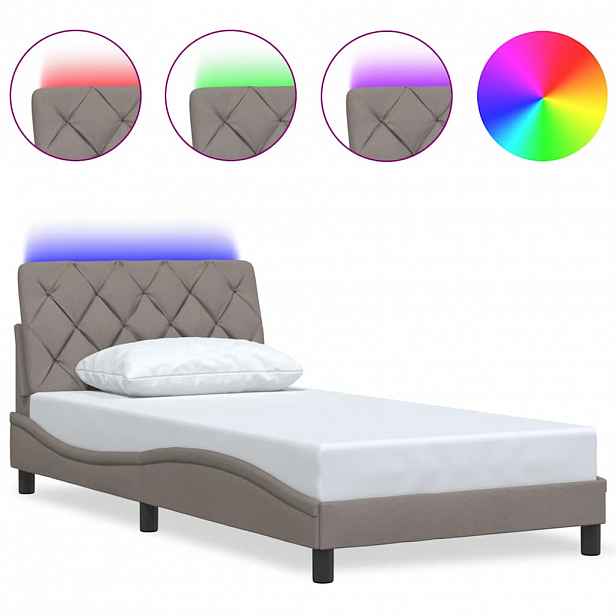 vidaXL Rám postele s LED bez matrace Taupe 100x200 cm Látka