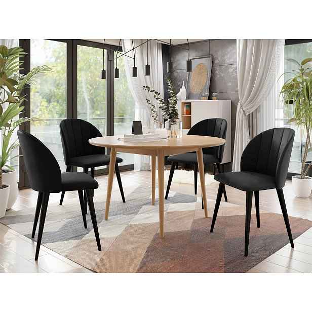 Jídelní stůl 120 cm se 4 židlemi NOWEN 1 - přírodní dřevo / černý