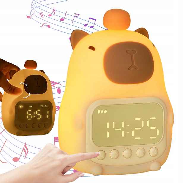 Kapybara Budík s noční lampičkou 5-100 h Usb nabíjení pro děti