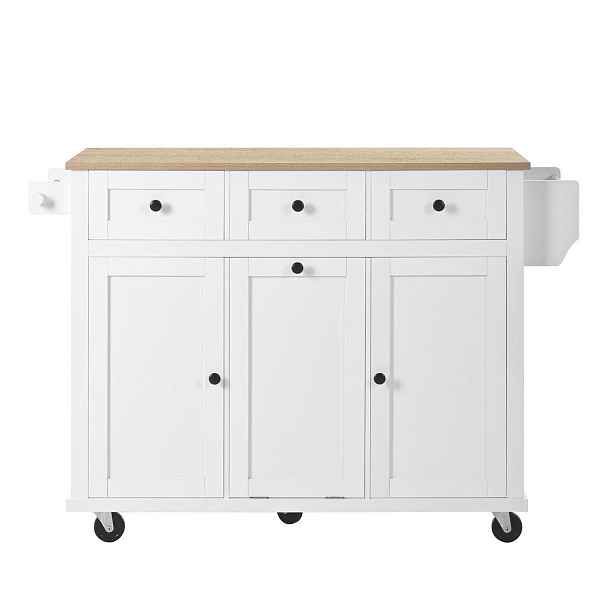 Modenvie KUCHYŇSKÝ ostrůvek z MDF, 112/46,2–76,2/92,7 cm, bílý/přírodní, na kolečkách