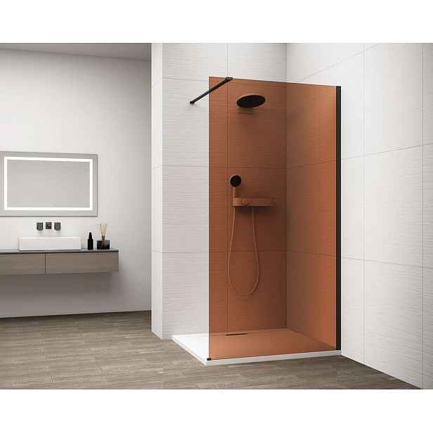Polysan Esca - Sprchová stěna Walk-In 80x210 cm, Antidrop, sklo Marron/matná černá ES1580-02