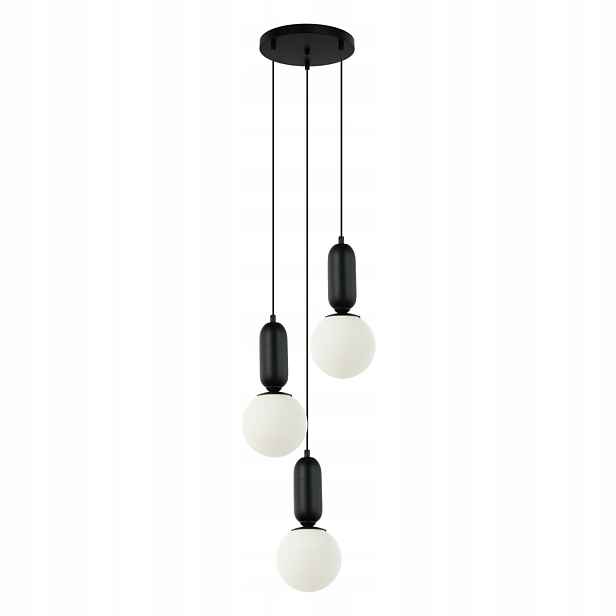 Závěsná lampa kulatá, černá, skleněné bílé koule do obývacího pokoje nad stůl Italux