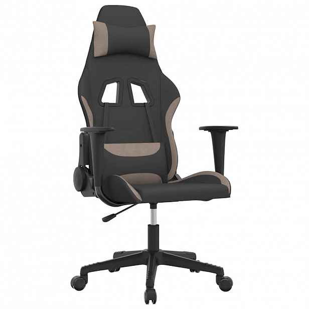 vidaXL Masážní herní židle černá a taupe textil