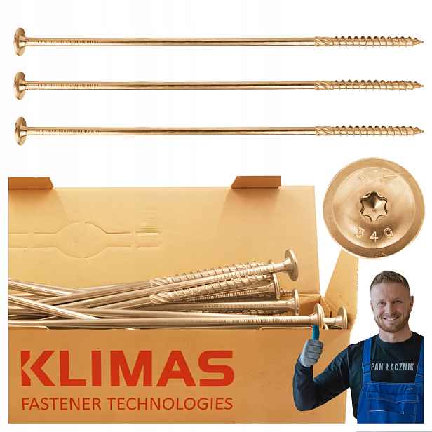Tesařské Vruty Do Dřeva 8x400 Talířové Torx 50 Ks WKCP-08400 Klimas