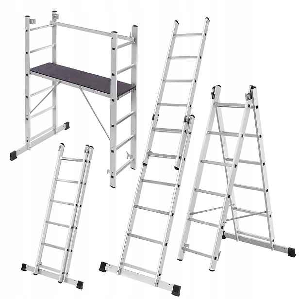 Aluminiové Lešení Mini 2x6 Stupňů Plošina Skládací Žebřík 3v1